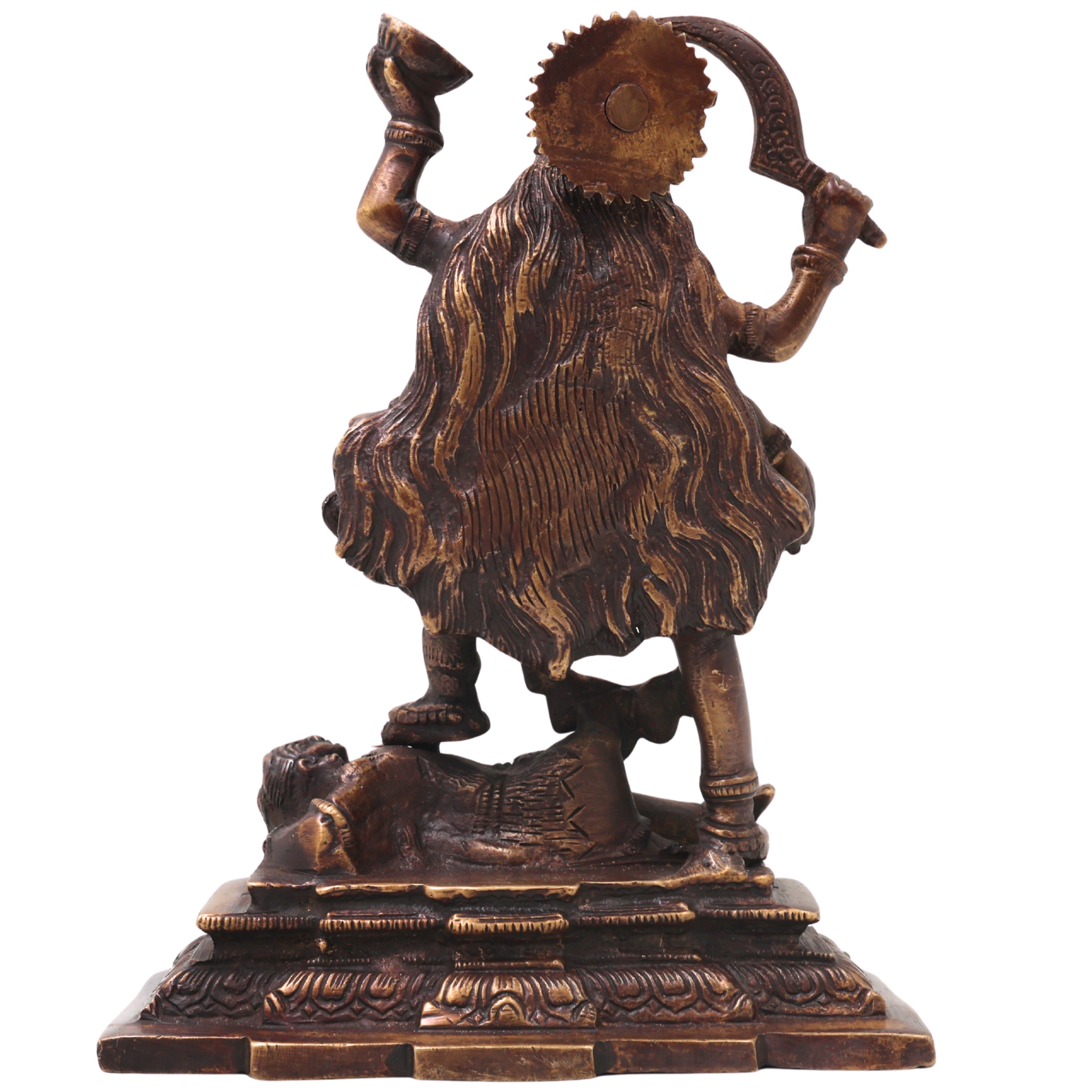 Brass Mahakali Idol Murti, Handcrafted Traditional Kalika Devi Statue for Pooja, Home Decor & Gifting, Gold, 7.5 Inch, 1 Piece