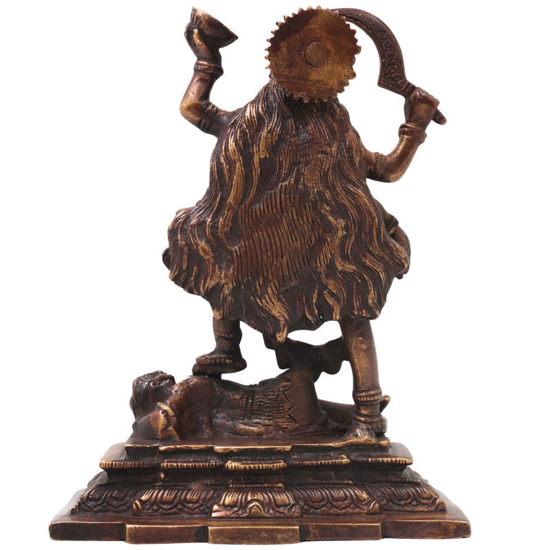 Brass Mahakali Idol Murti, Handcrafted Traditional Kalika Devi Statue for Pooja, Home Decor & Gifting, Gold, 7.5 Inch, 1 Piece