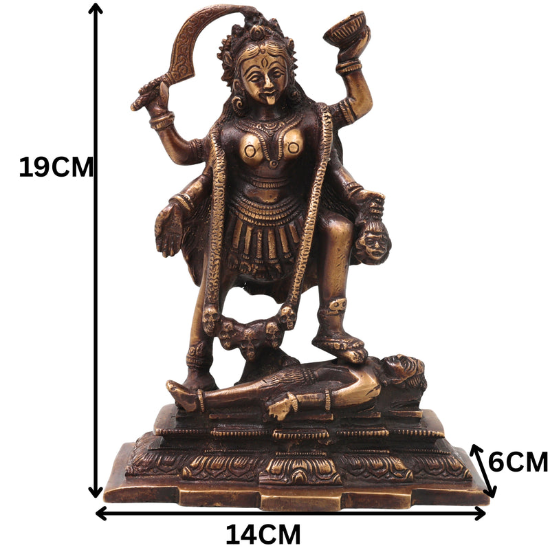 Brass Mahakali Idol Murti, Handcrafted Traditional Kalika Devi Statue for Pooja, Home Decor & Gifting, Gold, 7.5 Inch, 1 Piece