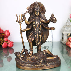 Brass Kali Idol Murti, Handcrafted Mahakali Goddess Statue Traditional Chola Style for Pooja, Home Decor & Gifting, Gold, 10 Inch, 1 Piece