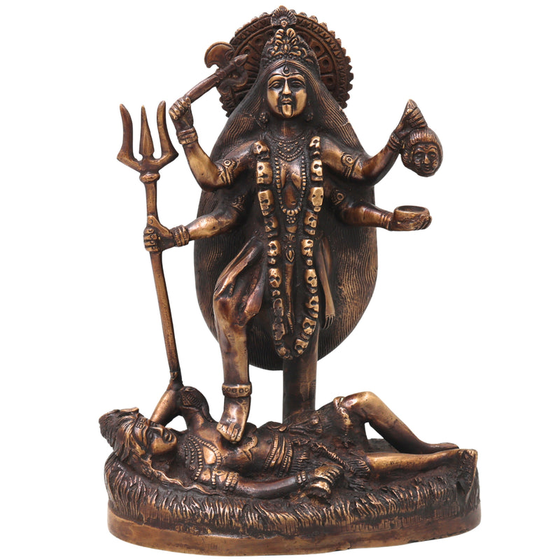 Brass Kali Idol Murti, Handcrafted Mahakali Goddess Statue Traditional Chola Style for Pooja, Home Decor & Gifting, Gold, 10 Inch, 1 Piece