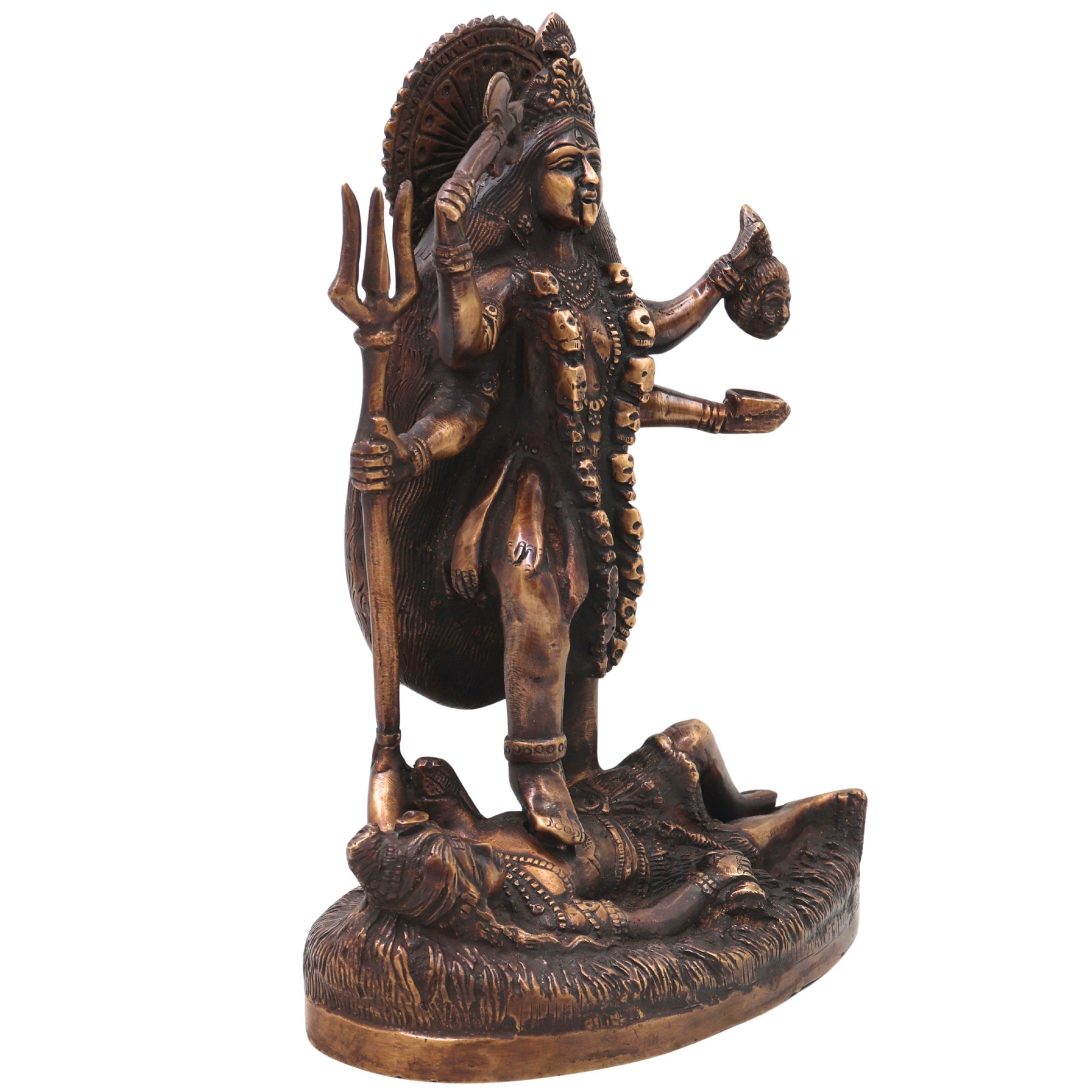 Brass Kali Idol Murti, Handcrafted Mahakali Goddess Statue Traditional Chola Style for Pooja, Home Decor & Gifting, Gold, 10 Inch, 1 Piece