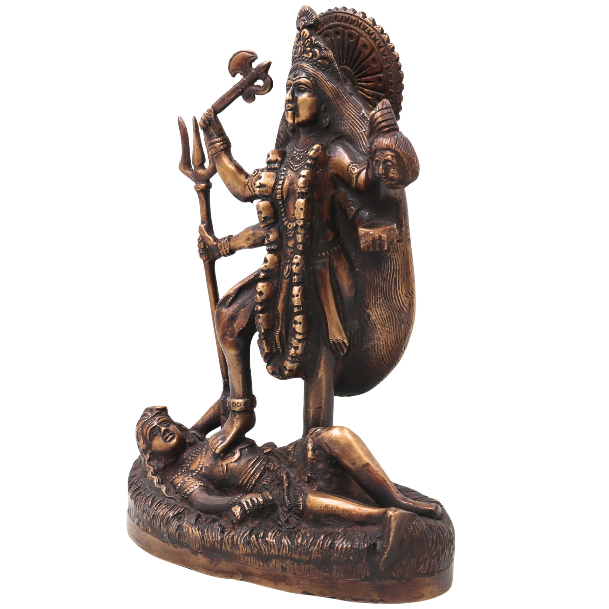 Brass Kali Idol Murti, Handcrafted Mahakali Goddess Statue Traditional Chola Style for Pooja, Home Decor & Gifting, Gold, 10 Inch, 1 Piece