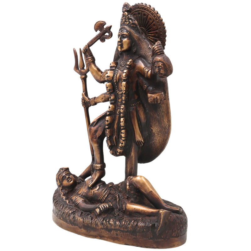 Brass Kali Idol Murti, Handcrafted Mahakali Goddess Statue Traditional Chola Style for Pooja, Home Decor & Gifting, Gold, 10 Inch, 1 Piece
