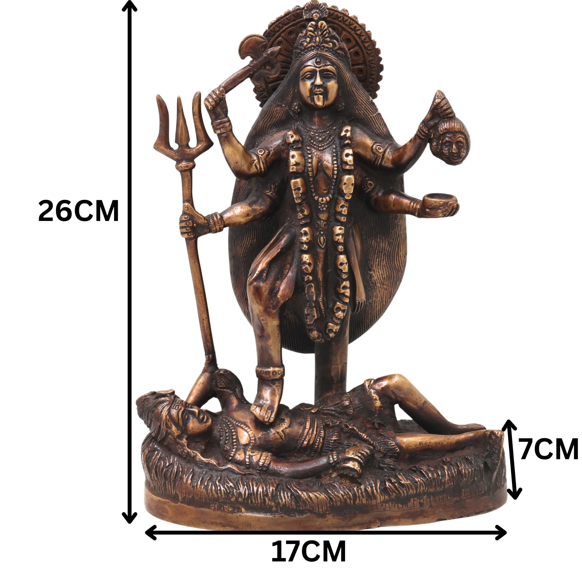 Brass Kali Idol Murti, Handcrafted Mahakali Goddess Statue Traditional Chola Style for Pooja, Home Decor & Gifting, Gold, 10 Inch, 1 Piece