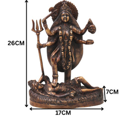 Brass Kali Idol Murti, Handcrafted Mahakali Goddess Statue Traditional Chola Style for Pooja, Home Decor & Gifting, Gold, 10 Inch, 1 Piece