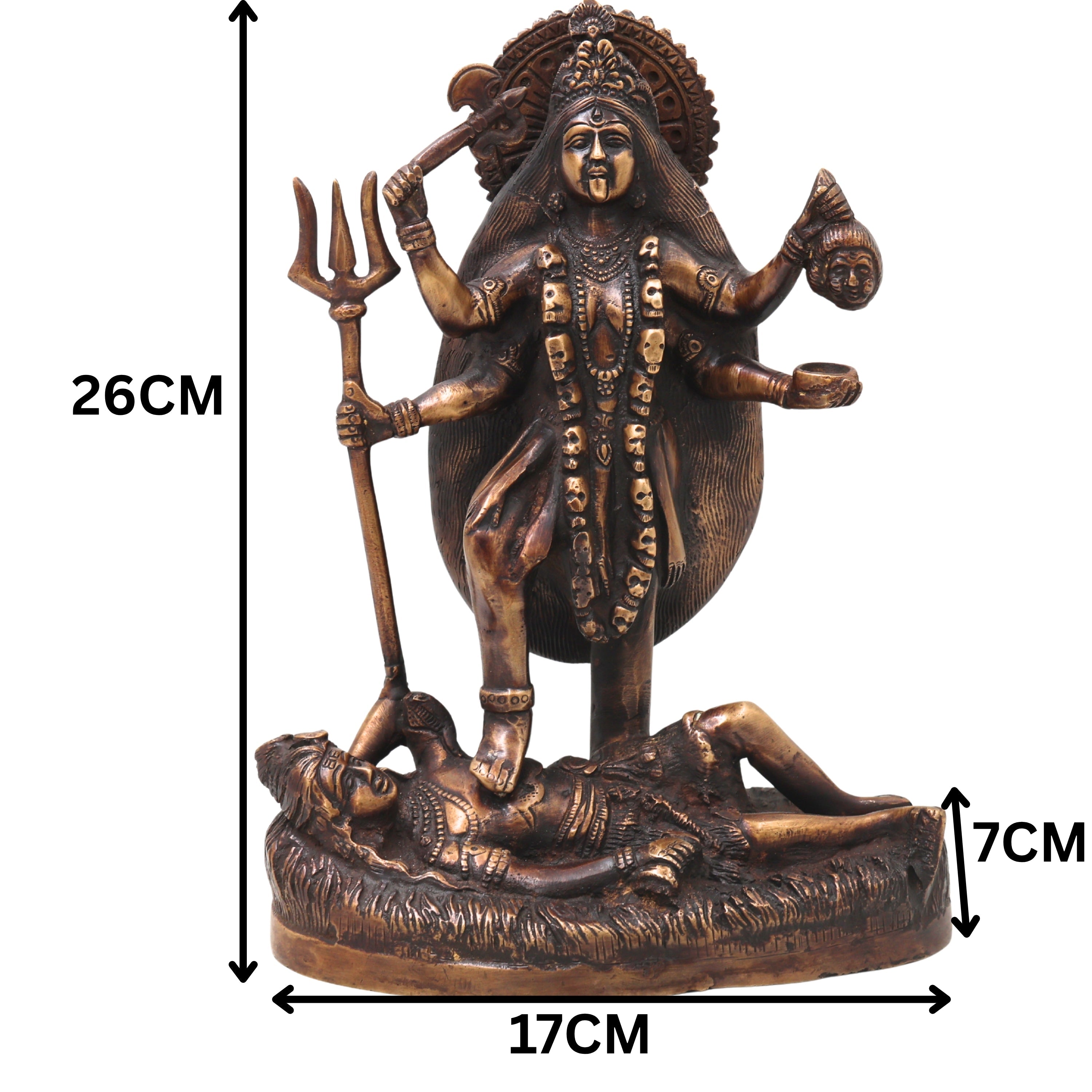 Brass Kali Idol Murti, Handcrafted Mahakali Goddess Statue Traditional Chola Style for Pooja, Home Decor & Gifting, Gold, 10 Inch, 1 Piece