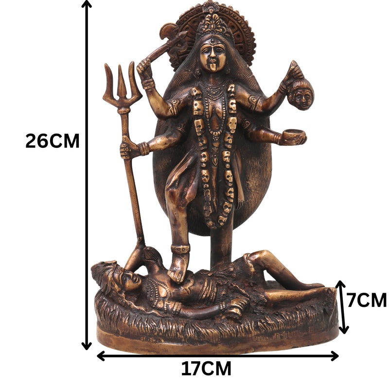 Brass Kali Idol Murti, Handcrafted Mahakali Goddess Statue Traditional Chola Style for Pooja, Home Decor & Gifting, Gold, 10 Inch, 1 Piece