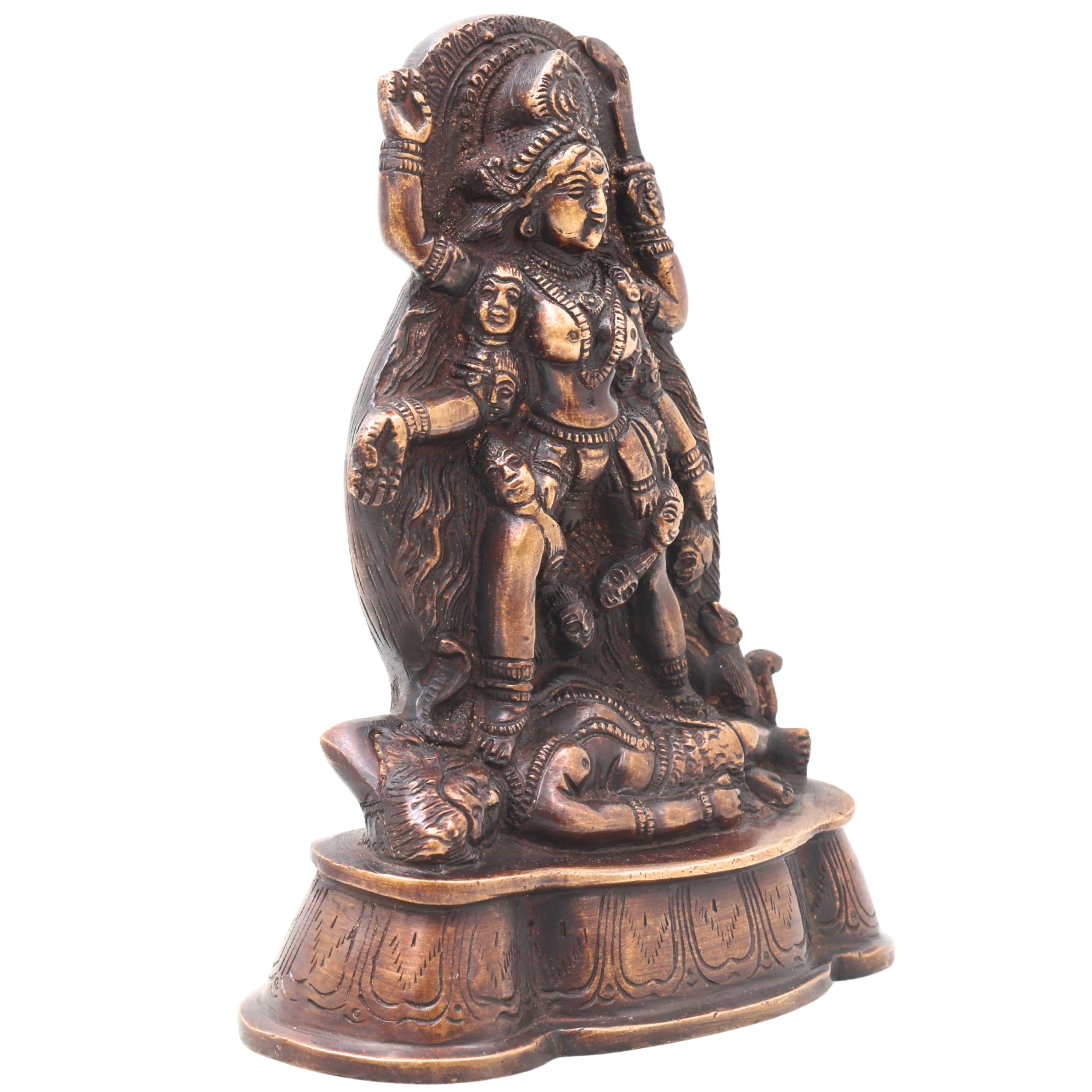 Brass Mahakali Idol Murti, Handcrafted Traditional Kalika Devi Statue for Pooja, Home Decor & Gifting, Gold, 7 Inch, 1 Piece