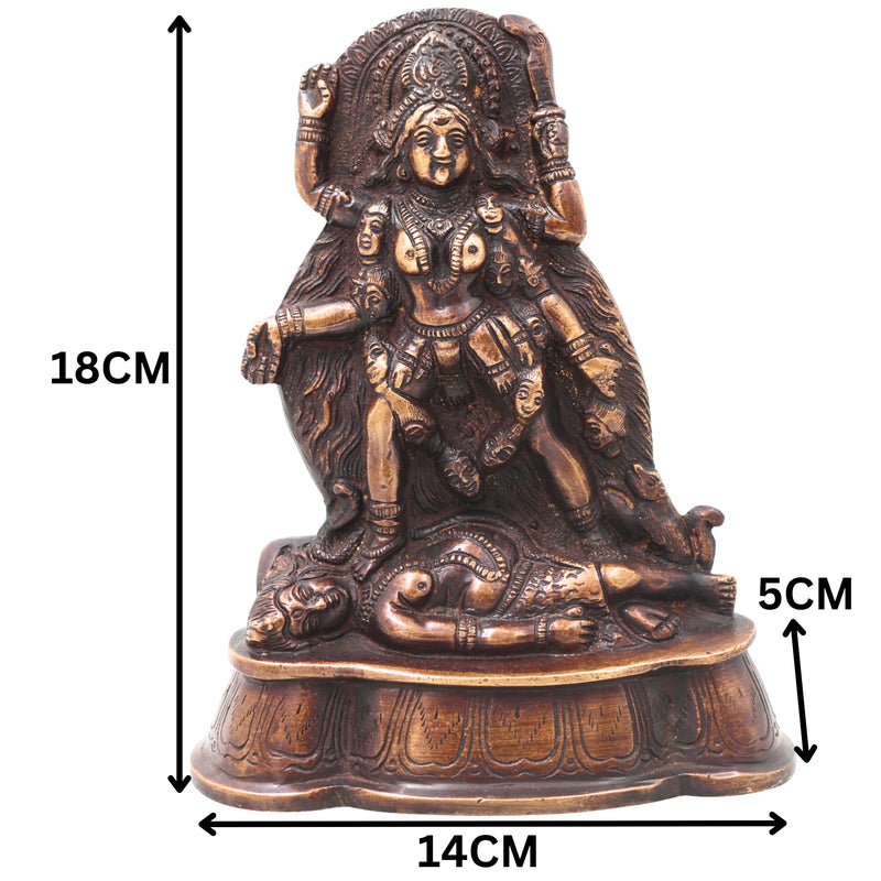 Brass Mahakali Idol Murti, Handcrafted Traditional Kalika Devi Statue for Pooja, Home Decor & Gifting, Gold, 7 Inch, 1 Piece
