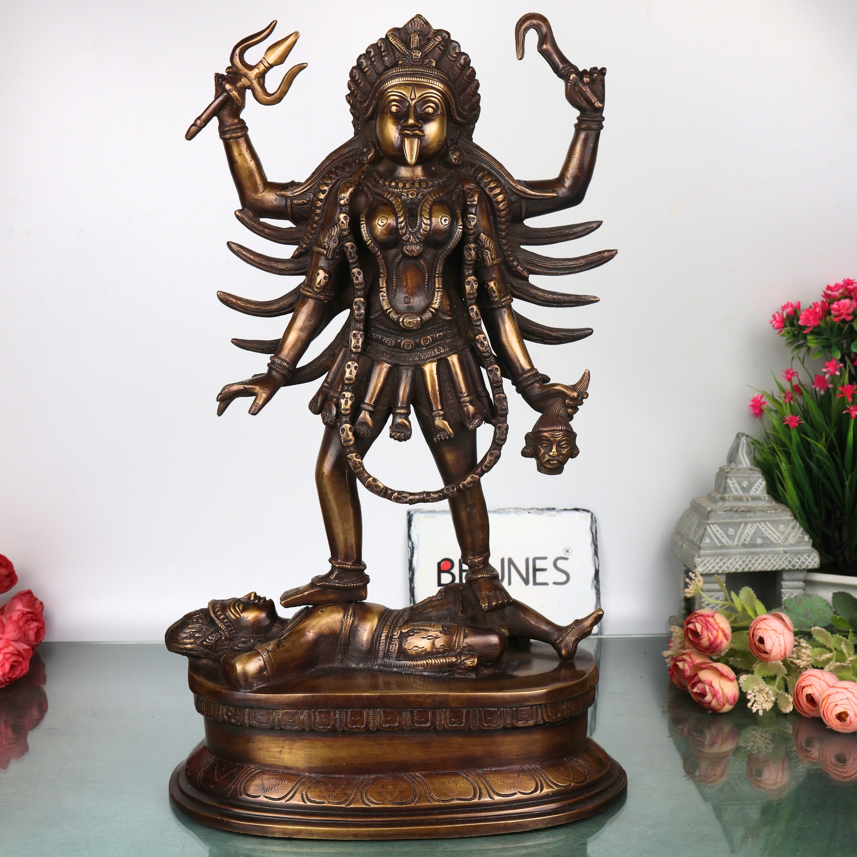 Brass Mahakali Idol Murti, Handcrafted  Traditional Chola Style Kali Mata Statue for Pooja, Decor & Gifting, Gold, 17.5 Inch, 1 Piece