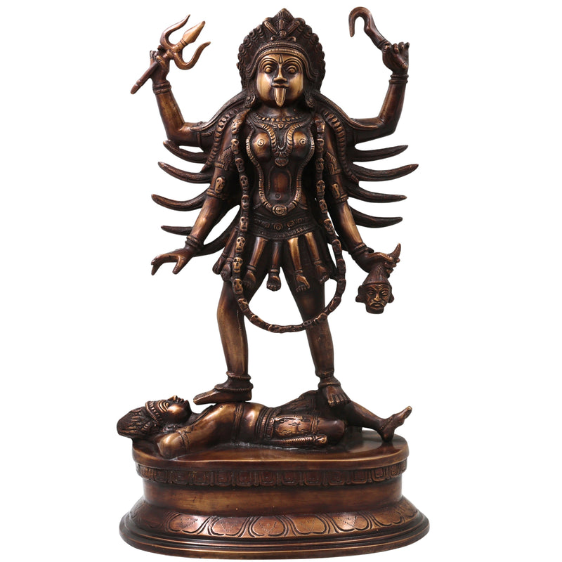 Brass Mahakali Idol Murti, Handcrafted  Traditional Chola Style Kali Mata Statue for Pooja, Decor & Gifting, Gold, 17.5 Inch, 1 Piece