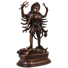 Brass Mahakali Idol Murti, Handcrafted  Traditional Chola Style Kali Mata Statue for Pooja, Decor & Gifting, Gold, 17.5 Inch, 1 Piece