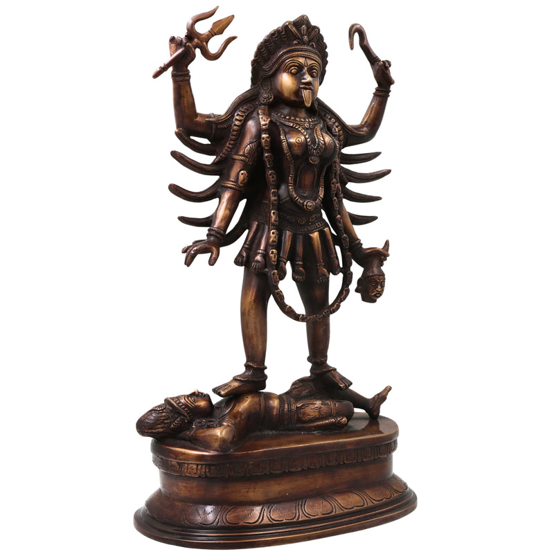 Brass Mahakali Idol Murti, Handcrafted  Traditional Chola Style Kali Mata Statue for Pooja, Decor & Gifting, Gold, 17.5 Inch, 1 Piece
