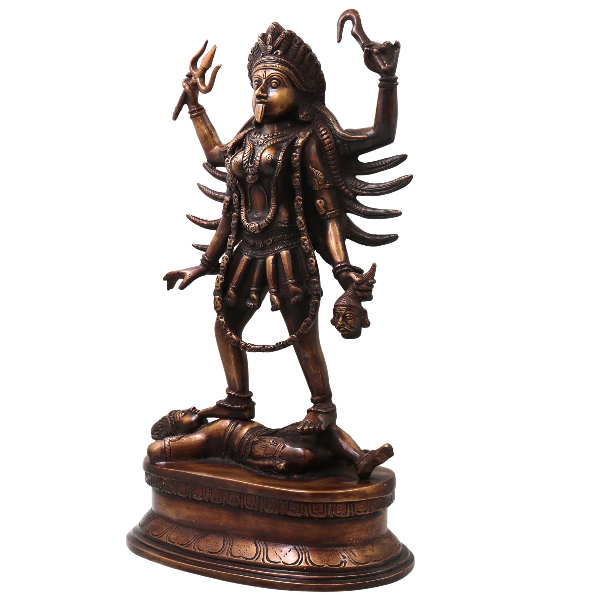 Brass Mahakali Idol Murti, Handcrafted  Traditional Chola Style Kali Mata Statue for Pooja, Decor & Gifting, Gold, 17.5 Inch, 1 Piece