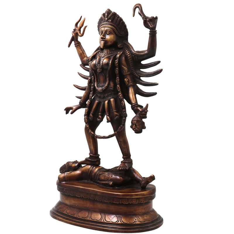 Brass Mahakali Idol Murti, Handcrafted  Traditional Chola Style Kali Mata Statue for Pooja, Decor & Gifting, Gold, 17.5 Inch, 1 Piece