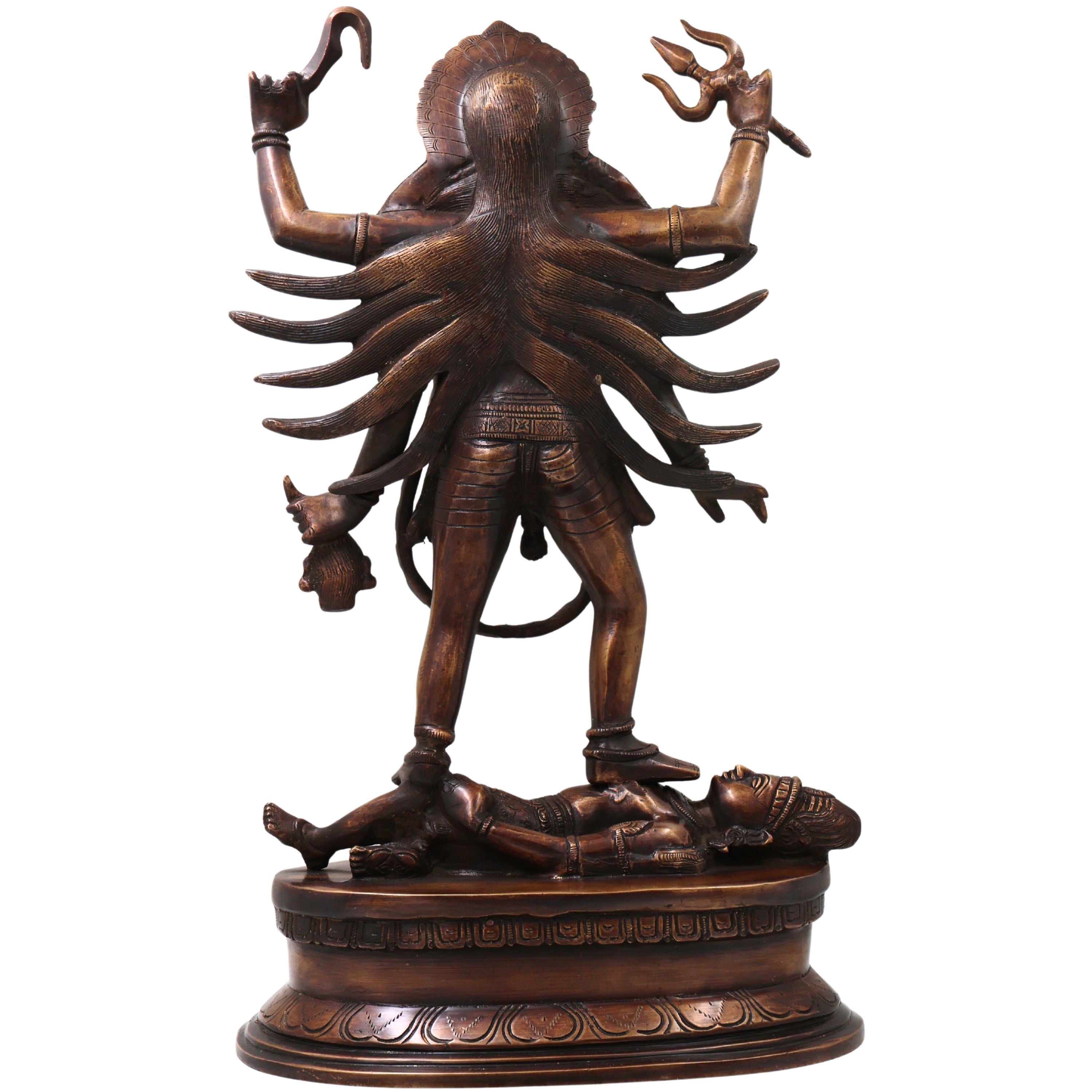 Brass Mahakali Idol Murti, Handcrafted  Traditional Chola Style Kali Mata Statue for Pooja, Decor & Gifting, Gold, 17.5 Inch, 1 Piece