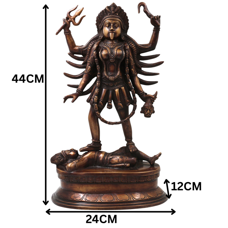 Brass Mahakali Idol Murti, Handcrafted  Traditional Chola Style Kali Mata Statue for Pooja, Decor & Gifting, Gold, 17.5 Inch, 1 Piece
