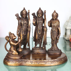Brass Ram Darbar Idol with Sita Lakshman Hanuman, Handcrafted Traditional Chola Style Pooja Home Decor Gift Statue, Gold, 7 Inch, 1 Piece