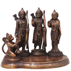 Brass Ram Darbar Idol with Sita Lakshman Hanuman, Handcrafted Traditional Chola Style Pooja Home Decor Gift Statue, Gold, 7 Inch, 1 Piece