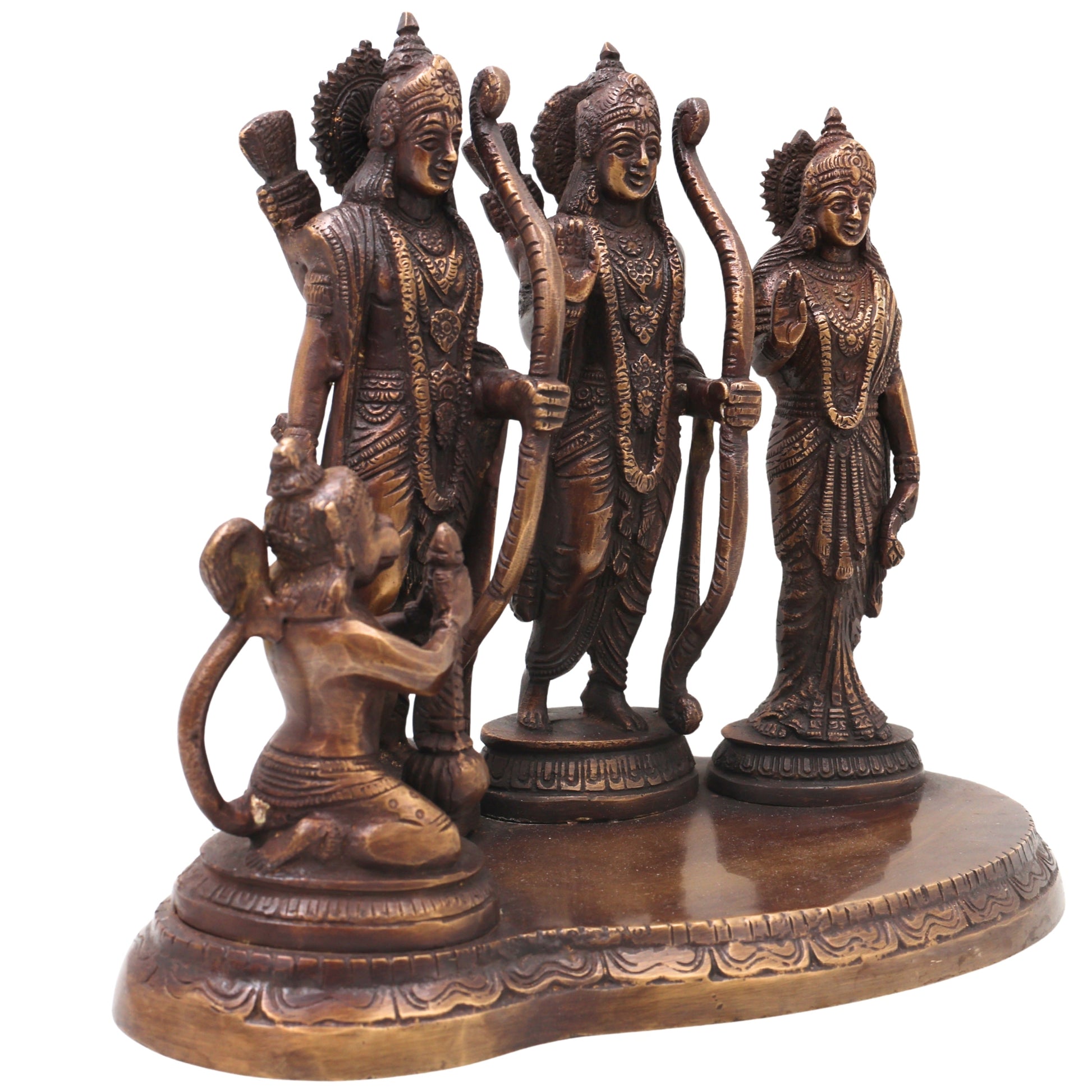 Brass Ram Darbar Idol with Sita Lakshman Hanuman, Handcrafted Traditional Chola Style Pooja Home Decor Gift Statue, Gold, 7 Inch, 1 Piece