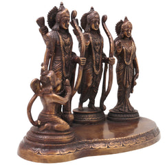 Brass Ram Darbar Idol with Sita Lakshman Hanuman, Handcrafted Traditional Chola Style Pooja Home Decor Gift Statue, Gold, 7 Inch, 1 Piece