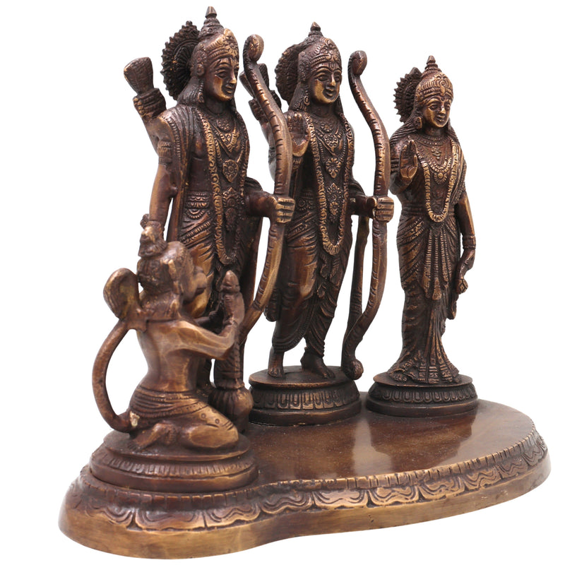 Brass Ram Darbar Idol with Sita Lakshman Hanuman, Handcrafted Traditional Chola Style Pooja Home Decor Gift Statue, Gold, 7 Inch, 1 Piece