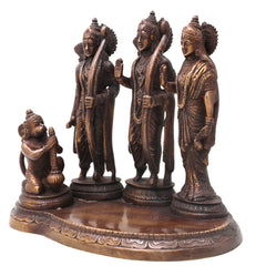 Brass Ram Darbar Idol with Sita Lakshman Hanuman, Handcrafted Traditional Chola Style Pooja Home Decor Gift Statue, Gold, 7 Inch, 1 Piece