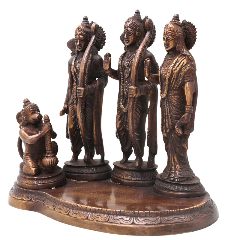 Brass Ram Darbar Idol with Sita Lakshman Hanuman, Handcrafted Traditional Chola Style Pooja Home Decor Gift Statue, Gold, 7 Inch, 1 Piece