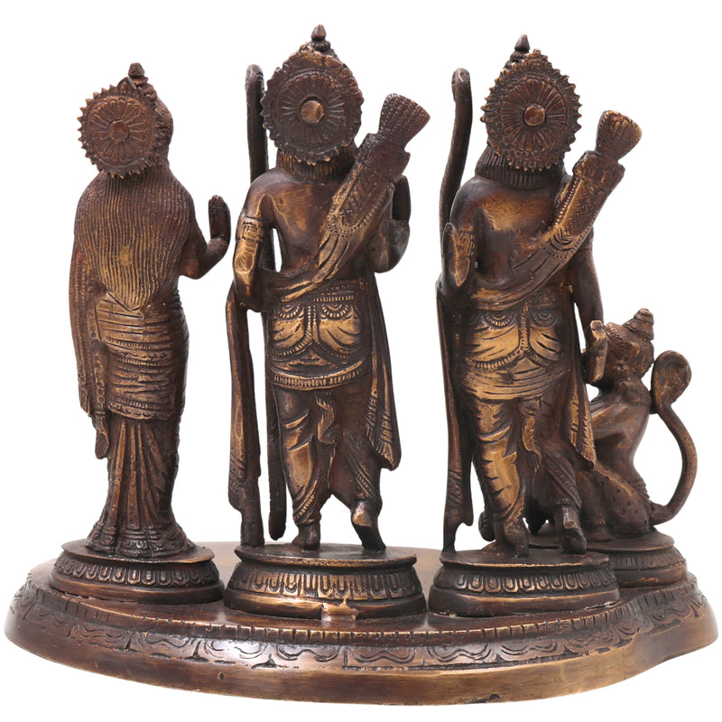 Brass Ram Darbar Idol with Sita Lakshman Hanuman, Handcrafted Traditional Chola Style Pooja Home Decor Gift Statue, Gold, 7 Inch, 1 Piece