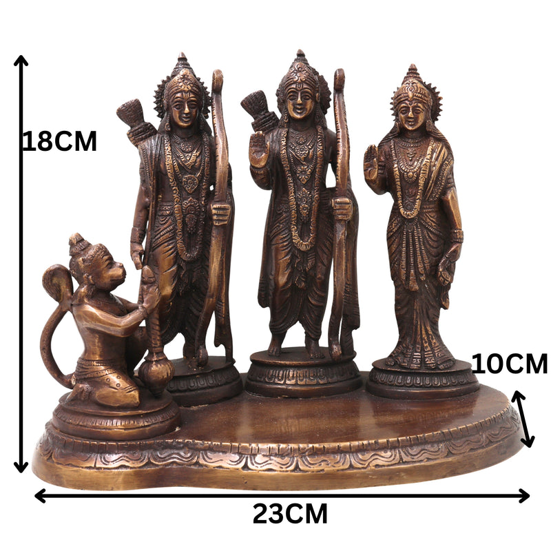 Brass Ram Darbar Idol with Sita Lakshman Hanuman, Handcrafted Traditional Chola Style Pooja Home Decor Gift Statue, Gold, 7 Inch, 1 Piece