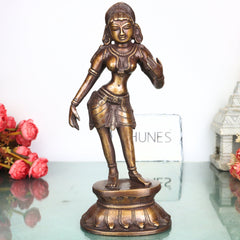 Brass Nartaki Dancer Sculpture Idol Handcrafted Traditional Chola Art Statue for Home Decor Pooja & Gifting, Gold, 11 Inch, 1 Piece