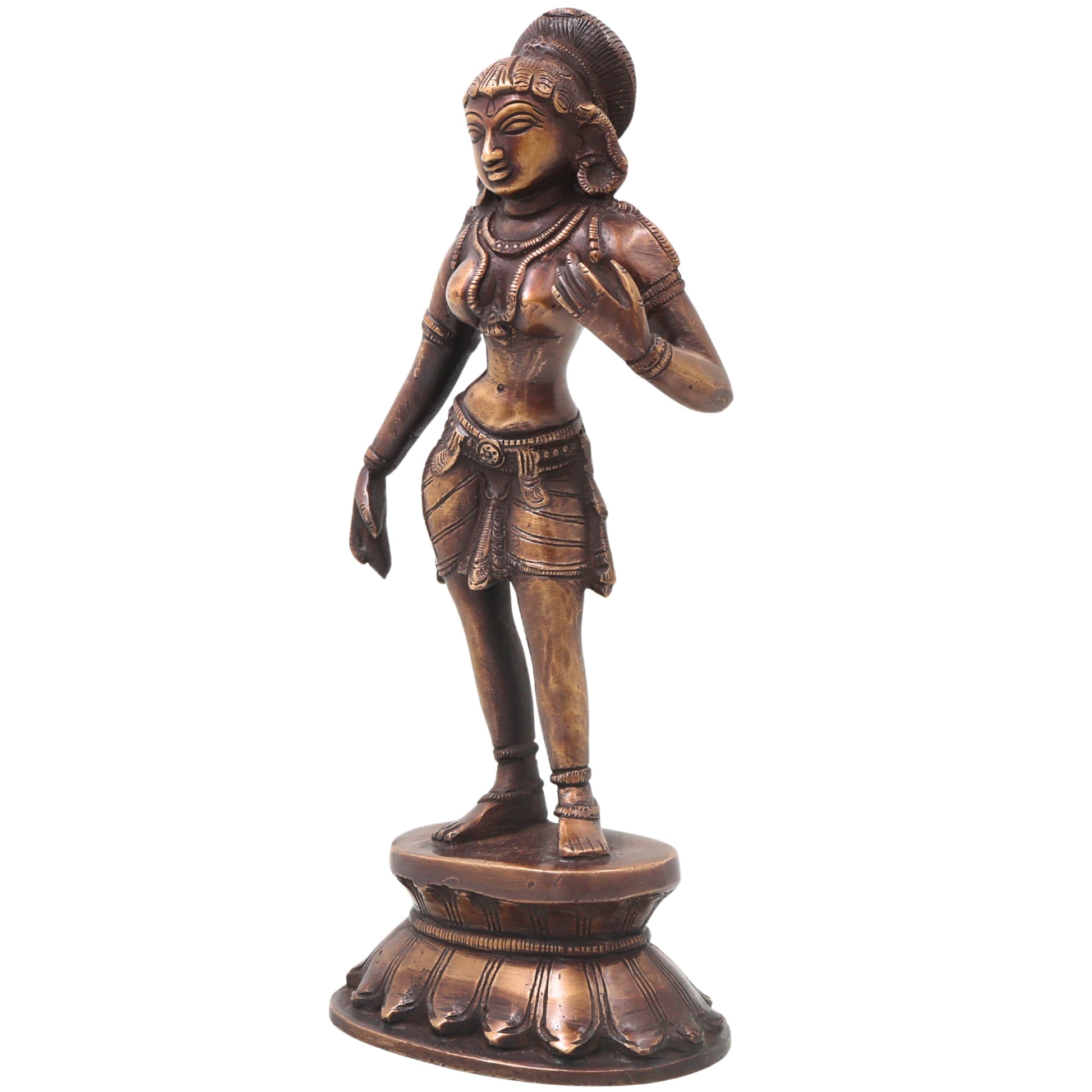 Brass Nartaki Dancer Sculpture Idol Handcrafted Traditional Chola Art Statue for Home Decor Pooja & Gifting, Gold, 11 Inch, 1 Piece