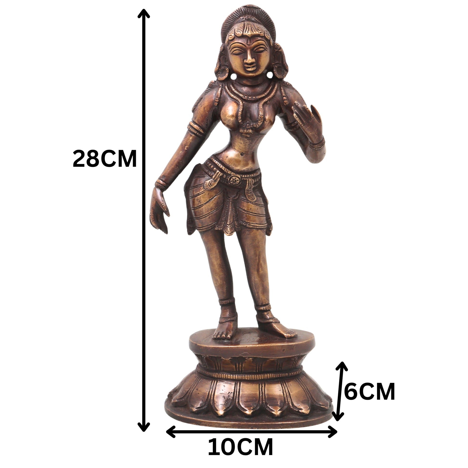 Brass Nartaki Dancer Sculpture Idol Handcrafted Traditional Chola Art Statue for Home Decor Pooja & Gifting, Gold, 11 Inch, 1 Piece