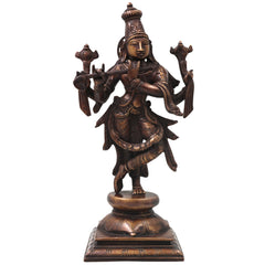 Brass Chaturbhuja Krishna Idol, Handcrafted Vaikuntha Narayana Murti for Pooja, Home Decor & Gifting, Gold, 12.5 Inch, 1 Piece