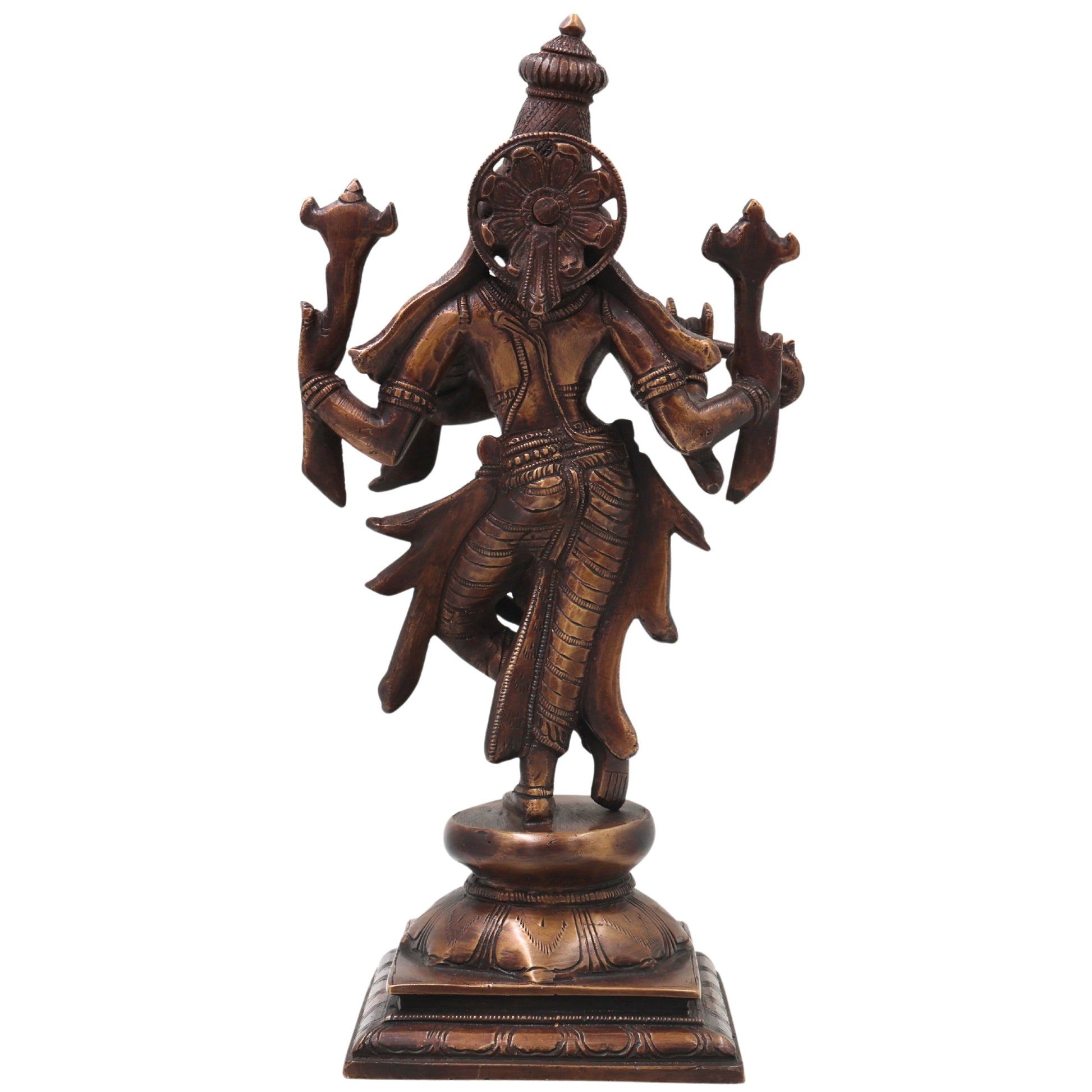 Brass Chaturbhuja Krishna Idol, Handcrafted Vaikuntha Narayana Murti for Pooja, Home Decor & Gifting, Gold, 12.5 Inch, 1 Piece