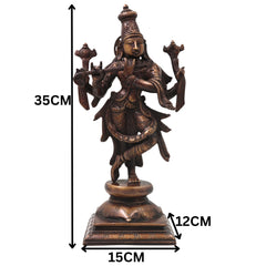 Brass Chaturbhuja Krishna Idol, Handcrafted Vaikuntha Narayana Murti for Pooja, Home Decor & Gifting, Gold, 12.5 Inch, 1 Piece