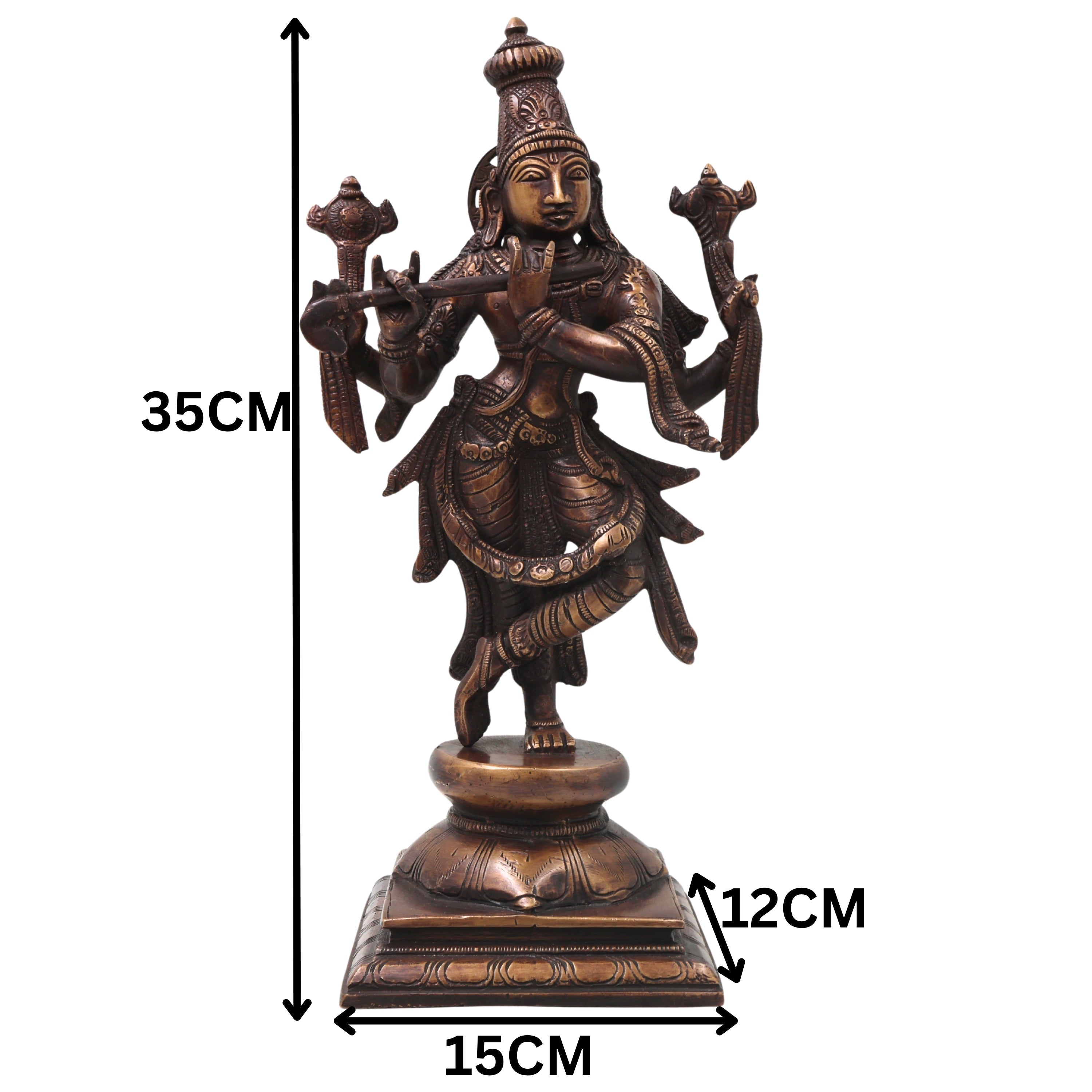 Brass Chaturbhuja Krishna Idol, Handcrafted Vaikuntha Narayana Murti for Pooja, Home Decor & Gifting, Gold, 12.5 Inch, 1 Piece