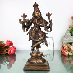 Brass Chaturbhuja Krishna Idol, Handcrafted Vaikuntha Narayana Murti for Pooja, Home Decor & Gifting, Gold, 12.5 Inch, 1 Piece