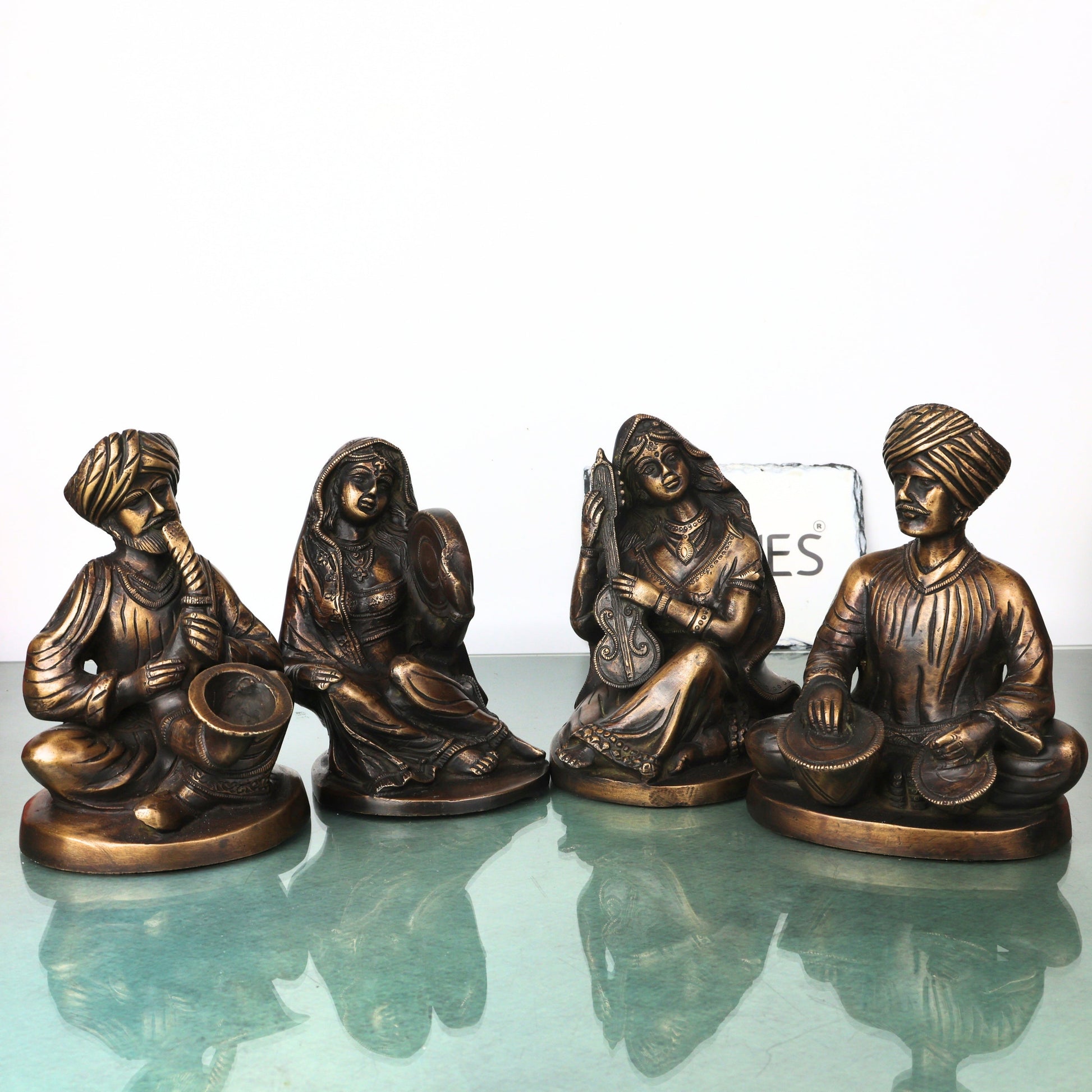Handcrafted Brass Musician Sculpture Pair Traditional Figurines for Home Decor, Collectors & Gifting, Gold, 7 Inch, 1 Piece