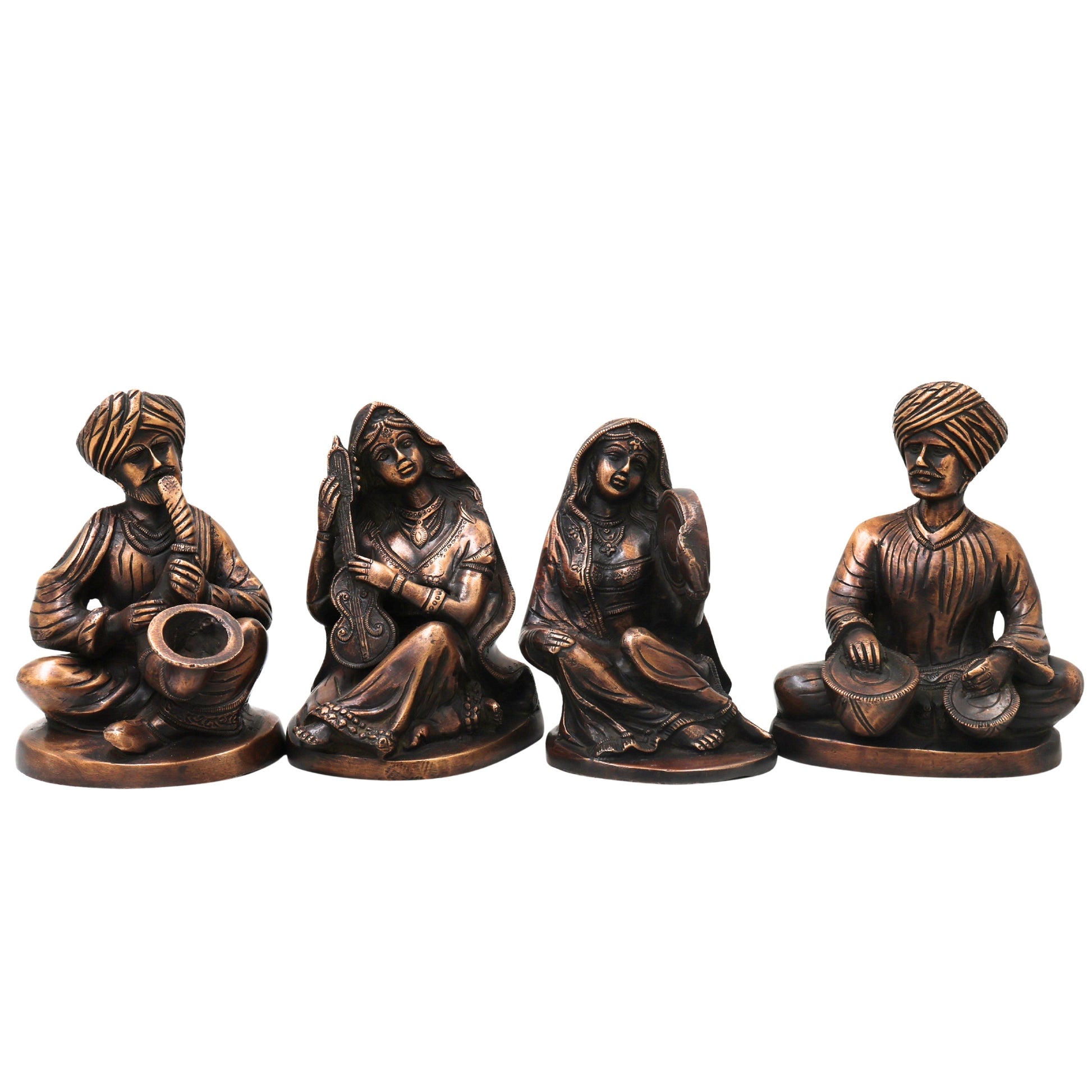 Handcrafted Brass Musician Sculpture Pair Traditional Figurines for Home Decor, Collectors & Gifting, Gold, 7 Inch, 1 Piece