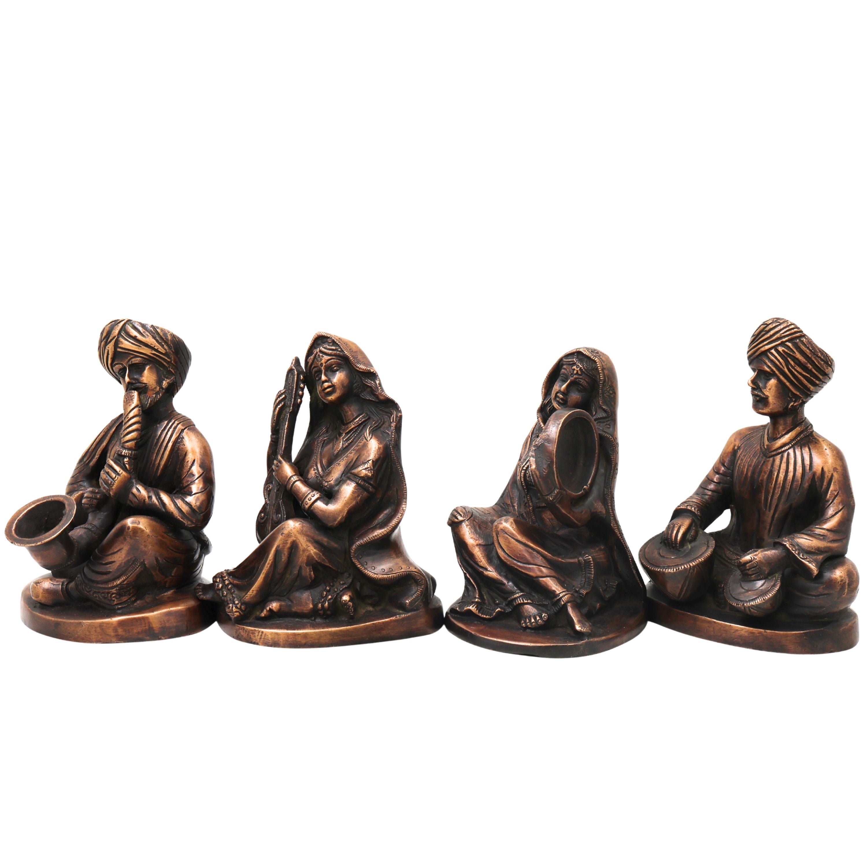 Handcrafted Brass Musician Sculpture Pair Traditional Figurines for Home Decor, Collectors & Gifting, Gold, 7 Inch, 1 Piece