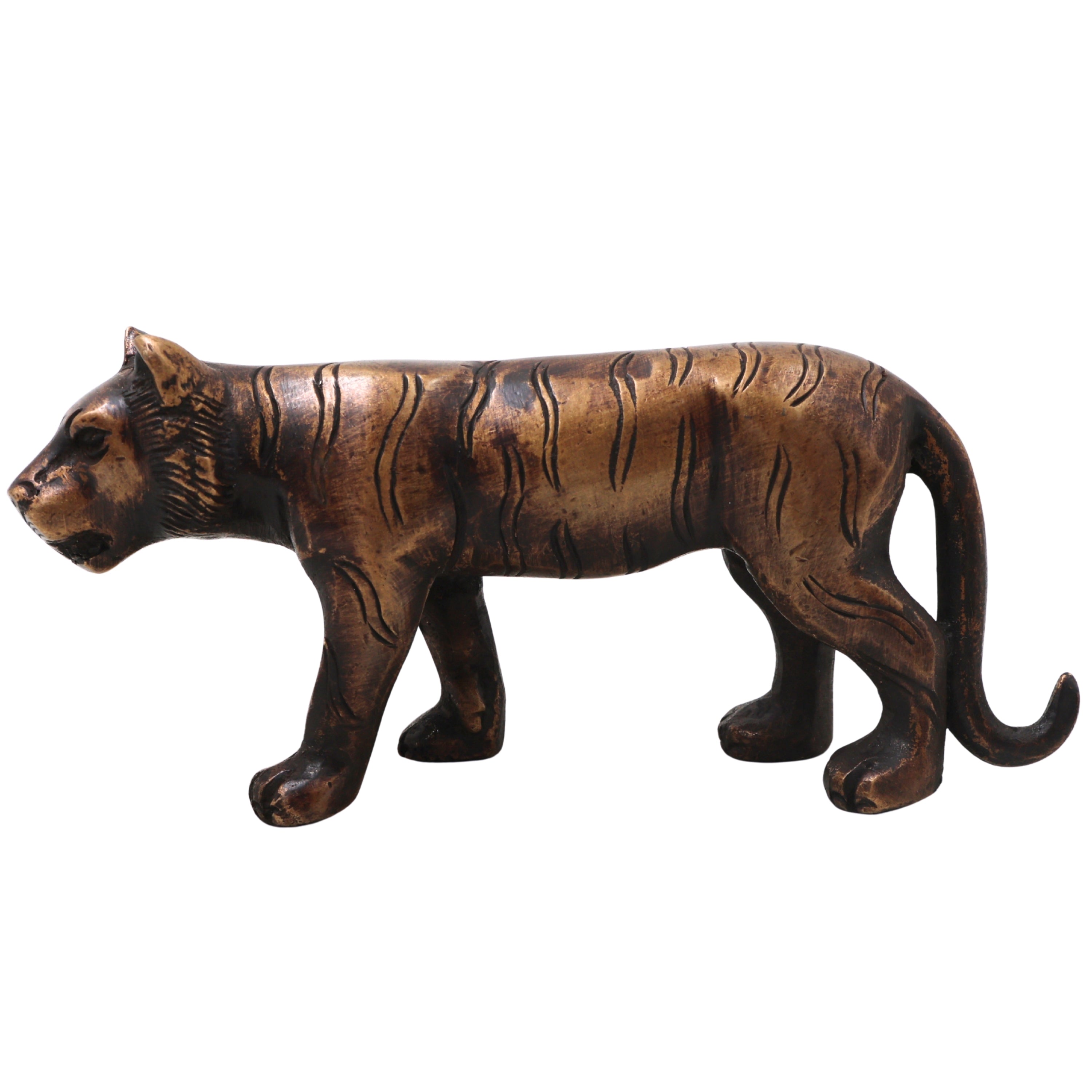 Brass Tiger Statue, Handcrafted  Royal Bengal, Wildlife Sculpture for Home Decor & Gifting, Gold, 3 Inch, 1 Piece