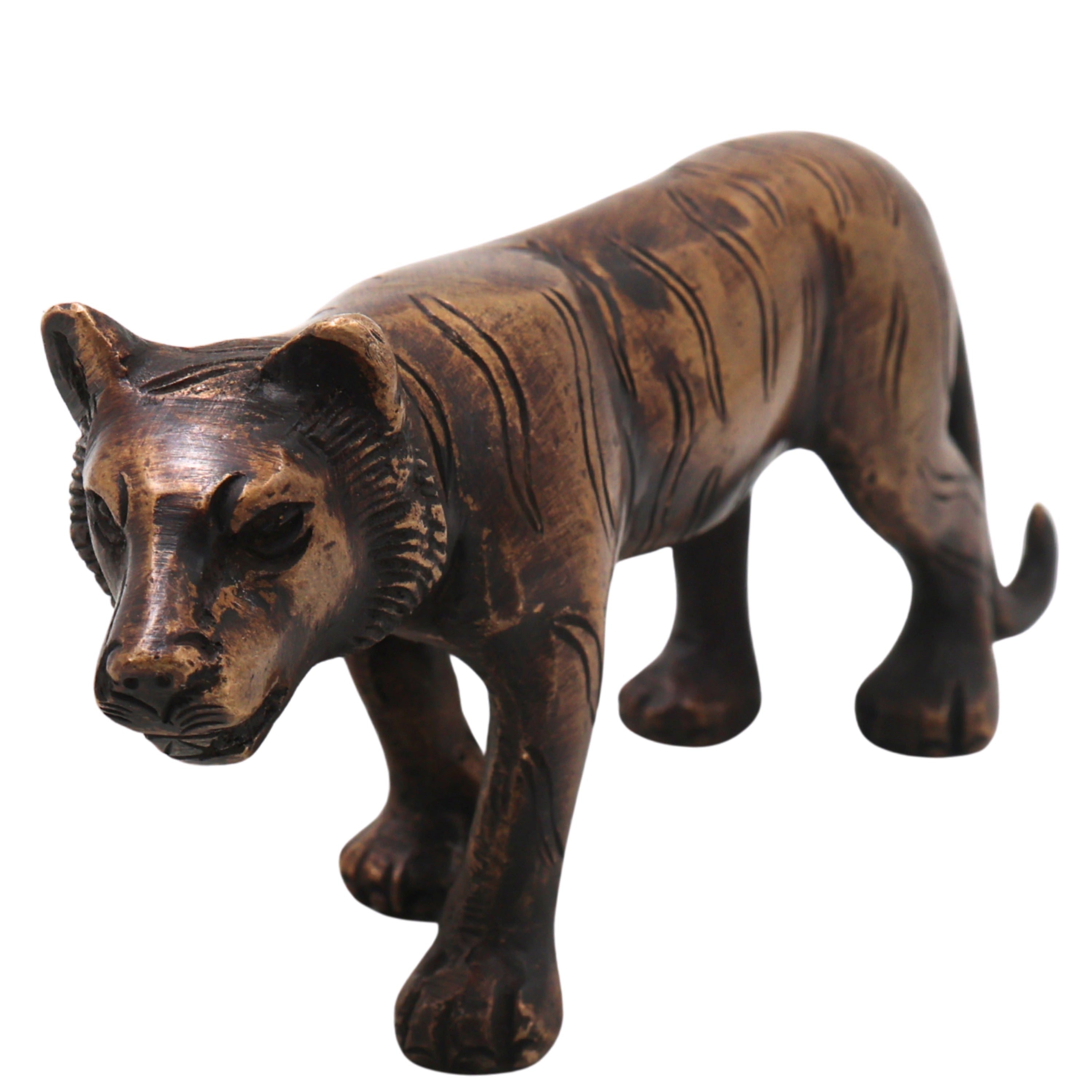 Brass Tiger Statue, Handcrafted  Royal Bengal, Wildlife Sculpture for Home Decor & Gifting, Gold, 3 Inch, 1 Piece