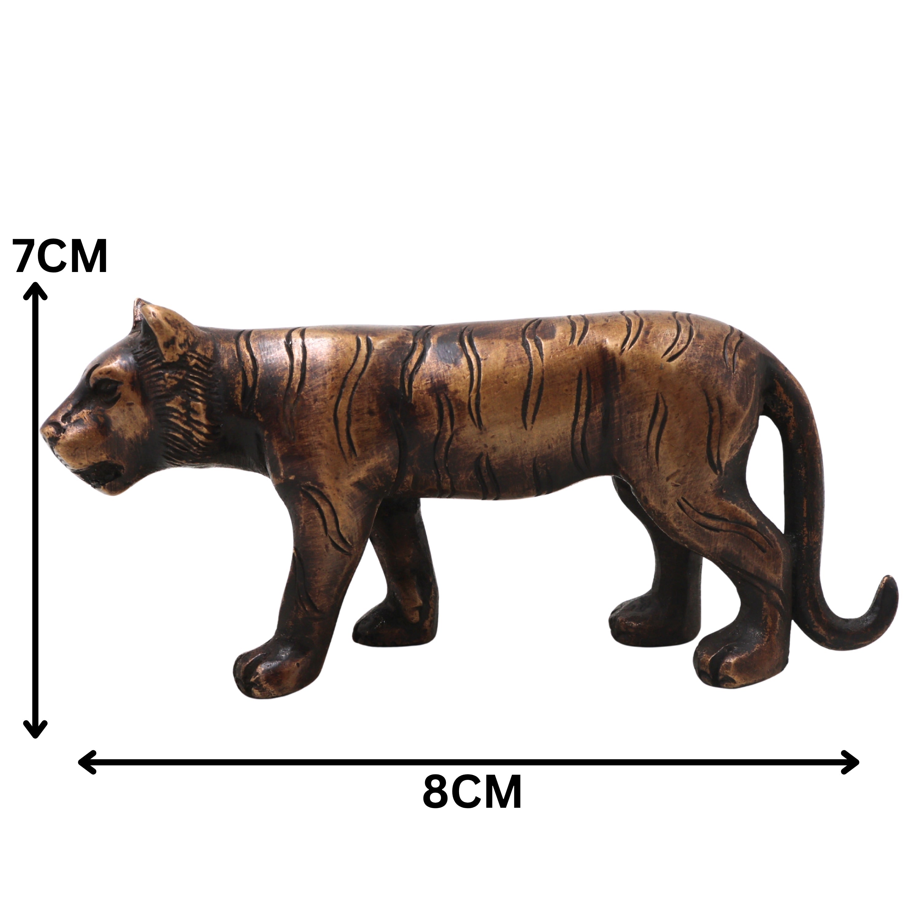 Brass Tiger Statue, Handcrafted  Royal Bengal, Wildlife Sculpture for Home Decor & Gifting, Gold, 3 Inch, 1 Piece