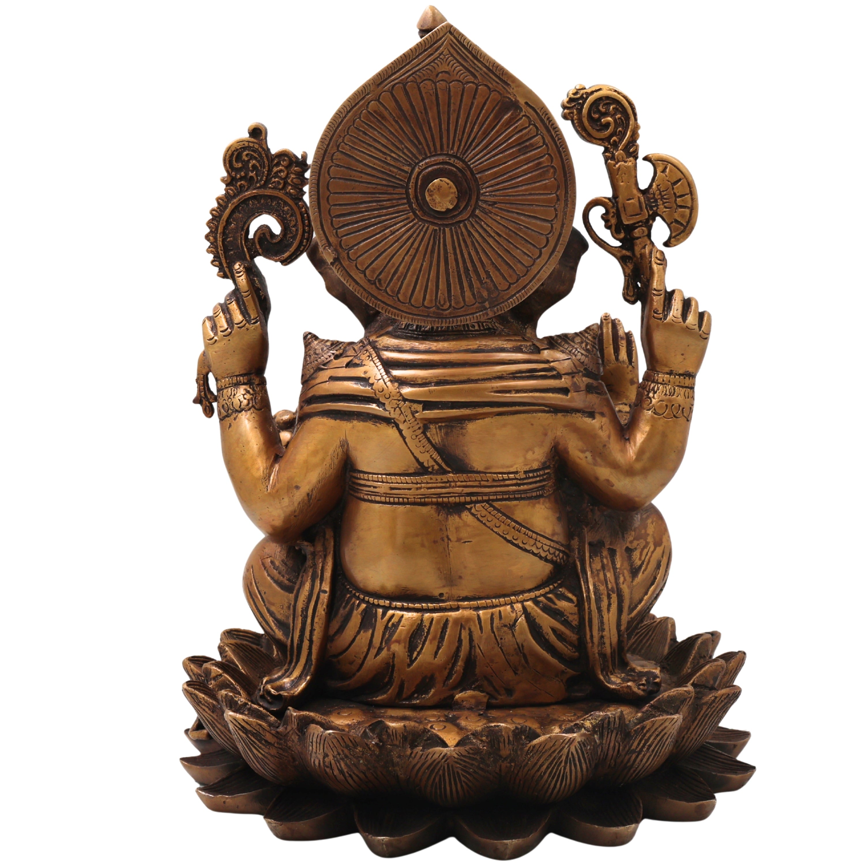 Brass Ganesha Ganapati Vinayaka Idol, Handcrafted Traditional Chola Murti for Pooja Decor & Gifting, Gold, 13 Inch, 1 Piece