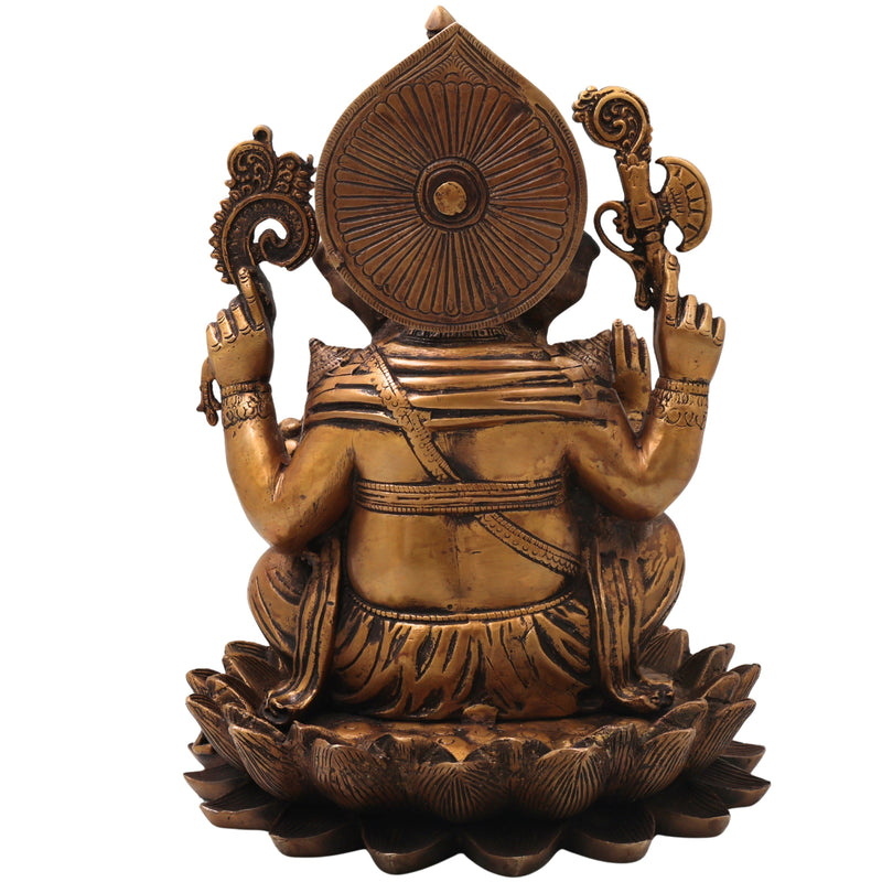 Brass Ganesha Ganapati Vinayaka Idol, Handcrafted Traditional Chola Murti for Pooja Decor & Gifting, Gold, 13 Inch, 1 Piece