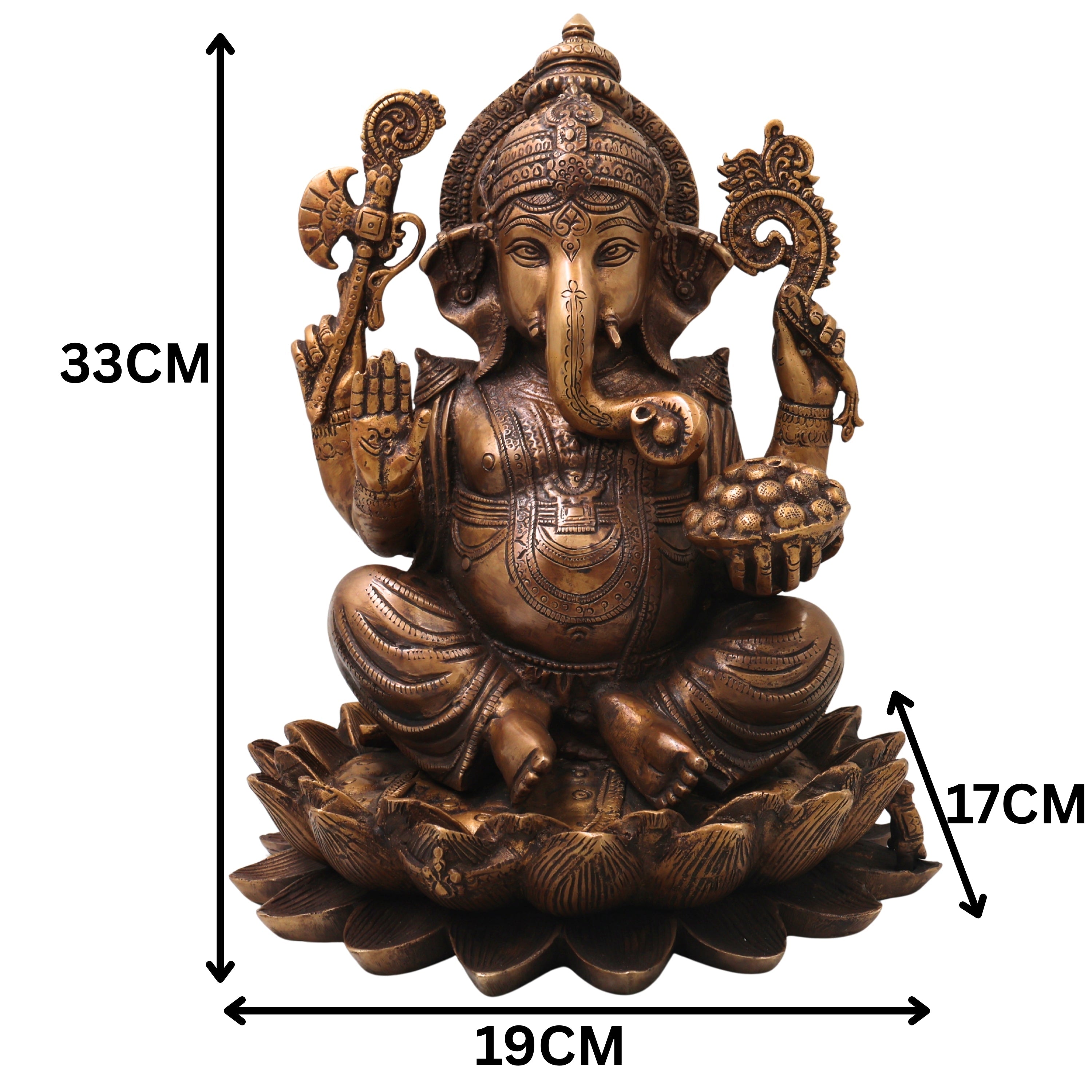 Brass Ganesha Ganapati Vinayaka Idol, Handcrafted Traditional Chola Murti for Pooja Decor & Gifting, Gold, 13 Inch, 1 Piece