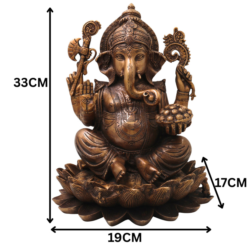 Brass Ganesha Ganapati Vinayaka Idol, Handcrafted Traditional Chola Murti for Pooja Decor & Gifting, Gold, 13 Inch, 1 Piece