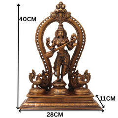Brass Saraswati Idol, Handcrafted Vagdevi Sharadamba Murti for Pooja, Home Decor & Spiritual Gifting, Gold, 15.5 Inch, 1 Piece